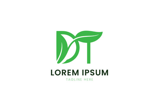 Minimalist green leaf logo design dt with lorem ipsum text for branding