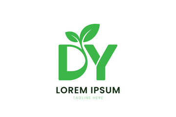 Minimalist green dy letter logo with leaf elements and lorem ipsum text