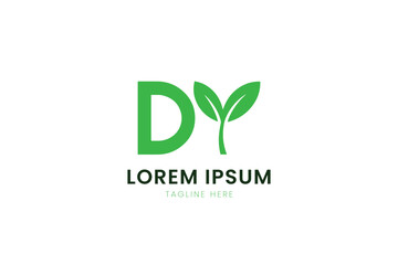 Minimalist green dy logo with sprouting leaf element and placeholder text
