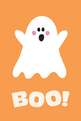 Halloween card with cute spooky ghost. Vector illustration