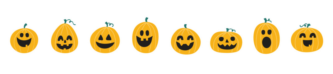 Halloween concept with spooky pumpkins. Hand drawn icons set. Vector illustration