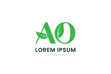 Minimalist green logo featuring ao letters with leaf accents and placeholder text