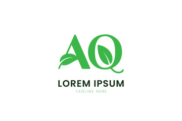 Minimalist green aq logo design with leaf accents and placeholder text