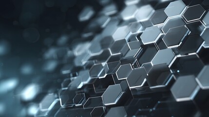 Obraz premium Futuristic hexagonal pattern with glowing neon blue edges on a dark surface.