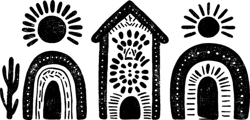 Obraz premium Gothic arches and windows set with pointed arch design for architectural inspiration