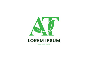Minimalist green at logo with leaf accents and placeholder text for branding