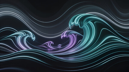 Abstract Neon Waves on Dark Background