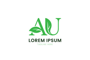 Minimalist green au logo with leaf accents and placeholder text
