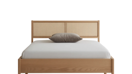 Cozy and luxurious, a comfortable double bed with a white comforter and pillows awaits in a modern bedroom interior