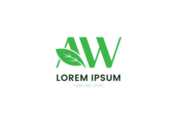 Modern minimalist green aw logo with leaf element and placeholder text