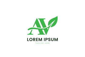 Minimalist green abstract av letter logo with leaf element for nature inspired brands