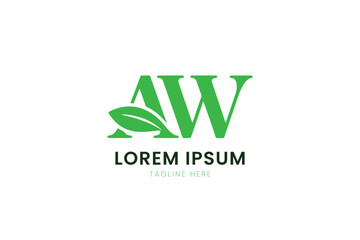 Modern minimalist green aw logo design with leaf element and placeholder text