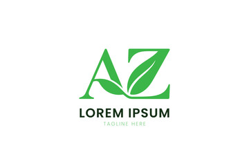 Minimalist green az logo design featuring natural leaf elements and placeholder text