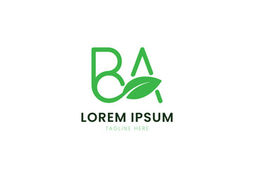 Minimalist green ba logo design with leaf element for organic brands