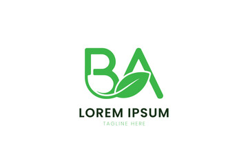 Minimalist green ba logo with leaf element for organic and eco-friendly brands