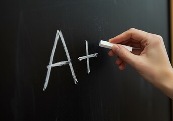 黒板にA+を書く手