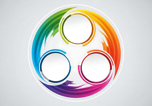 Vibrant circular infographic template with three blank circles for text and colorful brush stroke background