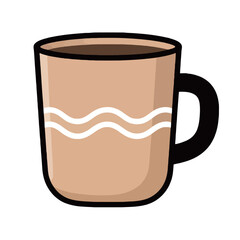 A minimalist cartoon illustration of a brown coffee mug with white wavy lines, perfect for beverages, home, and office themes.