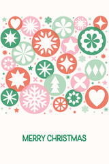 Christmas poster. Decorated ball and snowflakes. Vector illustration