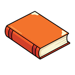 A detailed cartoon illustration of a closed orange book, perfect for themes of education, reading, and storytelling.