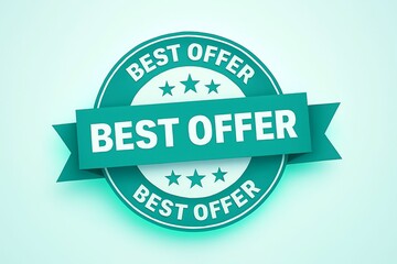 Fototapeta premium Green and white circular badge with a banner proclaiming best offer indicating a special sale or promotion