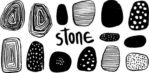 Set of stone patterns with rock and pebble outlines for creative designs