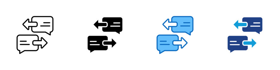 Message Exchange Multiple Style Icon Design Vector - Two chat bubbles with arrows, symbolizing conversation, feedback, or information exchange