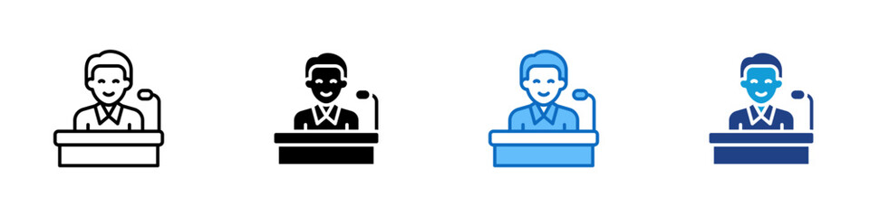 Public Speaking Multiple Style Icon Design Vector - Person speaking at podium, symbolizing leadership, presentation, or public speaking