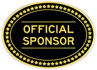 Black and gold color oval label sticker with word official sponsor on white background