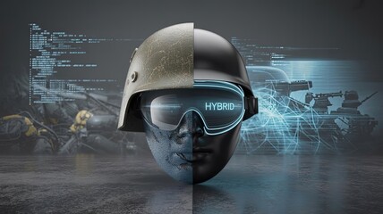 Enhanced Reality Soldier: A compelling image showcasing a futuristic soldier helmet merging traditional gear with advanced technology, illustrating the evolving landscape of combat.