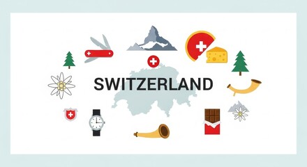 Switzerland Travel and Culture Vector Icons Illustration