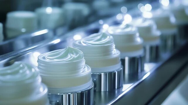 The production line for skincare cream a variety of modern cosmetic containers highlight aesthetics and efficiency, emphasizing both the development process and consumer trends in the beauty industry