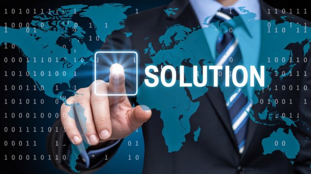 World map solution concept with professional business technology touch