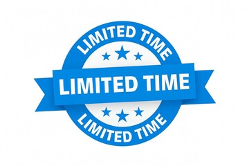 Obraz premium Blue circular badge with ribbon announcing limited time offer and sale