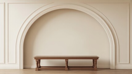 Elegant Minimalist Interior with Arched Alcove and Bench