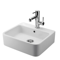Rectangular Ceramic Bathroom Sink with Chrome Faucet Modern Washbasin Design for Contemporary Bathrooms on transparent background