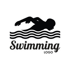 Swimming sport vector logo design with butterfly swimmer silhouette