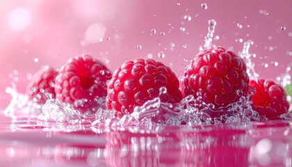 Water splash with raspberres
