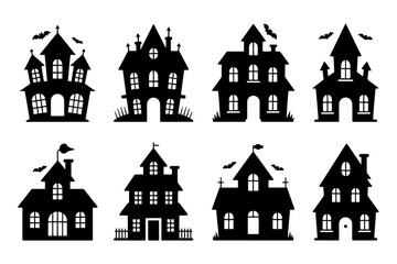 silhouette of haunted houses for halloween
