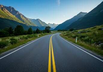 山岳道路、風景写真、自然、旅