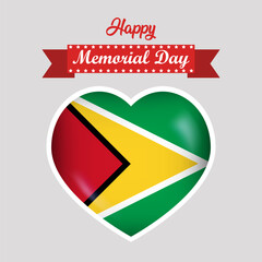 Happy Memorial Day Guyana Flag Heart Banner