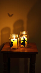 Halloween lanterns: witch and bats.