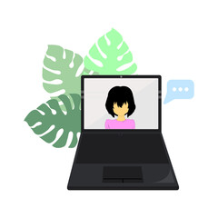 Online Video Call Illustration &ndash; Girl on Laptop Screen with Chat Bubble