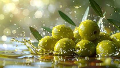 Water splash with olives