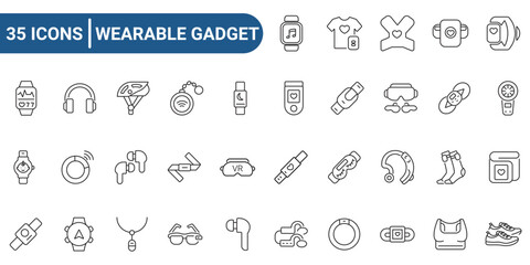 Wearable Gadgets line editable icon set. Outline icons collection. Icons for mobile app, web. Editable stroke. Vector Illustration.