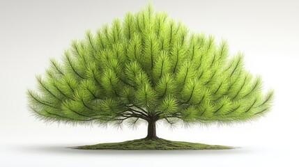 Lush green pine tree isolated on white background.