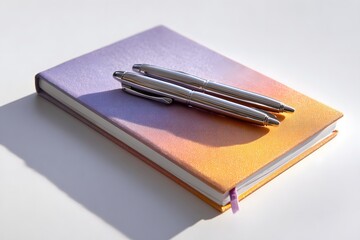 Silver pens on gradient notebook purple