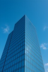 Modern glass skyscraper against clear blue sky