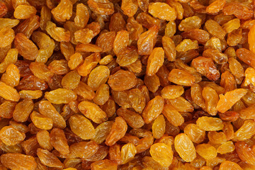 Yellow Raisins as a background. Top view. Flat lay