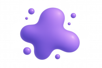 3d render of a purple abstract blob with smaller spheres floating around it, isolated on a transparent background, perfect for modern and creative projects